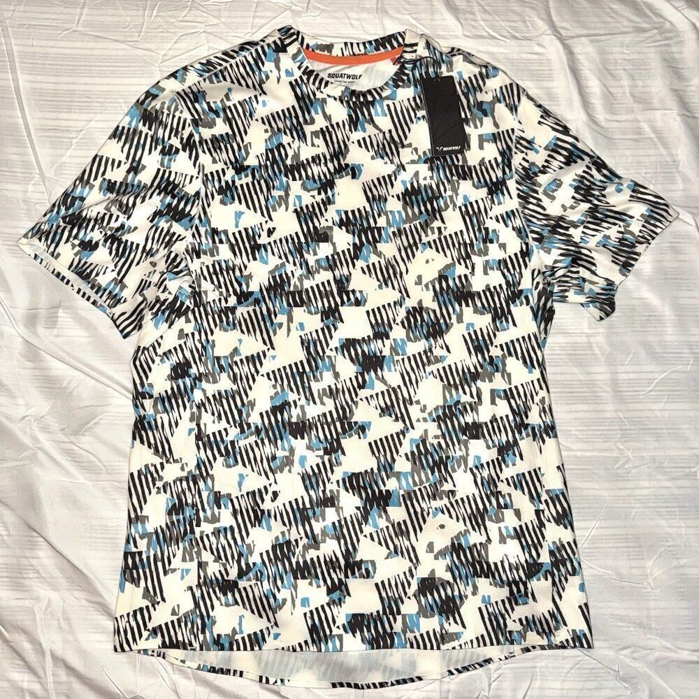 SquatWolf Lab360 TDry Pro Tee Future Glitch White Black Blue Shirt Men’s Large